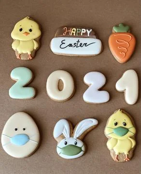 Pandemic Easter banner. Happy Easter 2021. Quarantine holiday celebrations Stock Photos