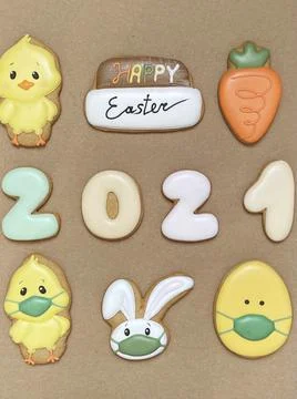 Pandemic Easter banner. Happy Easter 2021. Quarantine holiday celebrations Stock Photos