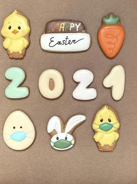 Pandemic Easter banner. Happy Easter 2021. Quarantine holiday celebrations Stock Photos