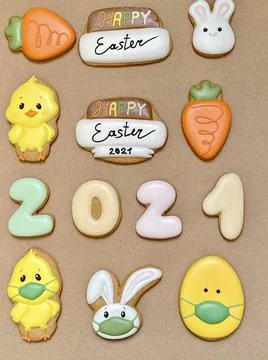 Pandemic Easter banner. Happy Easter 2021. Quarantine holiday celebrations Stock Photos