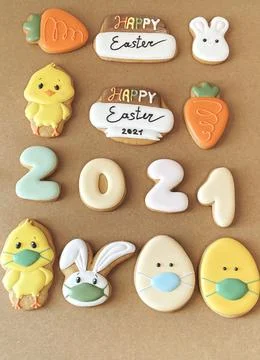 Pandemic Easter banner. Happy Easter 2021. Quarantine holiday celebrations Stock Photos