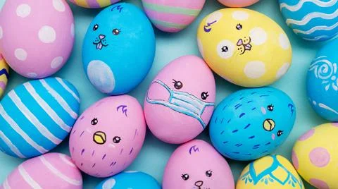 Pandemic easter egg pattern colorful chicken bunny Stock Photos