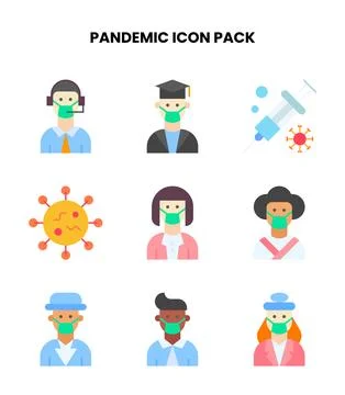 Pandemic Flat Design Icons Pack Stock Illustration