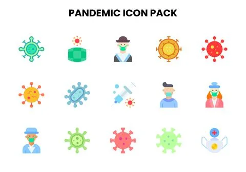 Pandemic Flat Scalable Icons Pack Stock Illustration