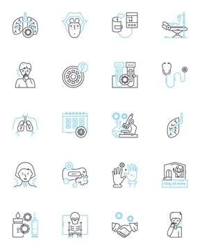 Pandemic intervention linear icons set. Quarantine, Isolation, Contact tracing Stock-Illustration