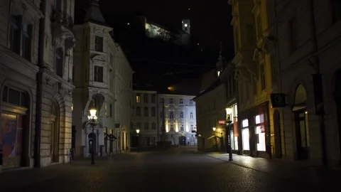 Pandemic outbreak quarantine, empty streets, night time. Stock Footage 127139256