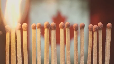 Pandemic spreading in Canada concept. Concept footage with matches. Stock Footage 129093122