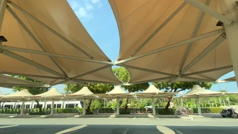 Pandemic , Wfh , Empty Parking , no cars , Tram, blue sky Stock Footage 146285014