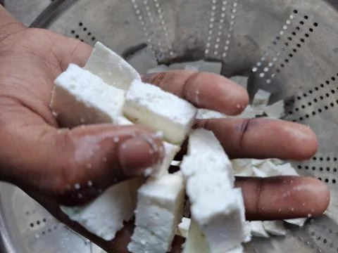 Paneer is a soft, fresh cheese, versatile in dishes Stock Photos