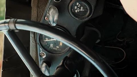 Panel and speedometer of old retro USSR car. Russian military car.Vertical video Vidéo 252321740