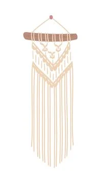 Panel of cord, wall hanging. Macrame with fringe. Diy stylish interior decor Illustrazione stock