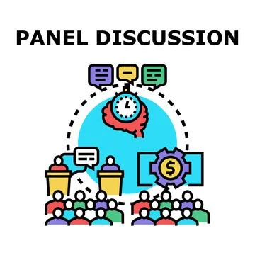 Panel discussion concept presenting public speaking and knowledge sharing Stock Illustration