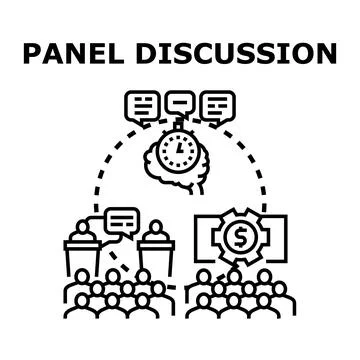Panel discussion concept presenting public speaking and knowledge sharing Stock Illustration