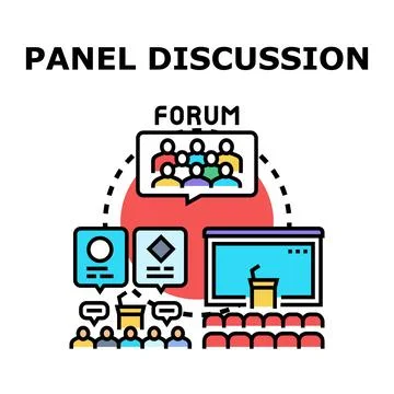 Panel discussion forum concept creating dialogue and education Stock Illustration