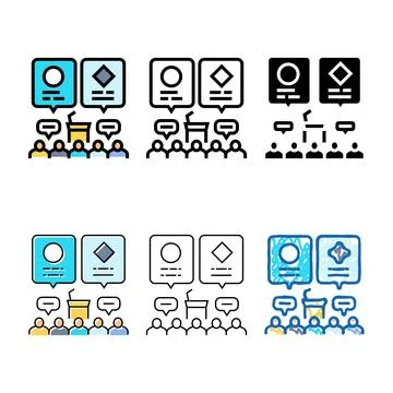 Panel discussion variants virtual conference color icon vector Illustrazione stock