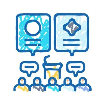 Panel discussion virtual conference icon doodle illustration Stock Illustration