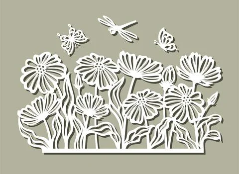 Panel with flowers and insects.  Stock Illustration