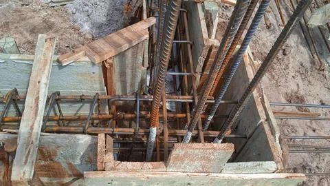 Panel formwork for the construction of a beam foundation Stock Photos