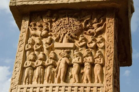 Panel on Gateway at Sanchi Stock Photos
