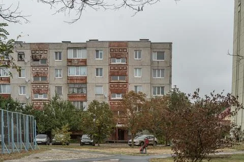 A panel house built according to the typical Lithuanian project of the 1980.. Stock Photos