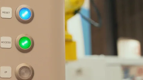 Panel with illuminated buttons of system production process Stock Footage 117523862