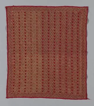 Panel Made 1801 1900 Romania. Cloth square, geometric pattern worked in re... Stock Photos