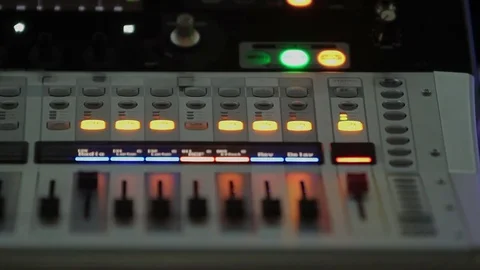 Panel with mixer knobs and lighting buttons on sound equipment, electronics 動画素材 79121199