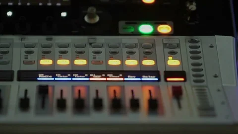 Panel with mixer knobs and lighting buttons on sound equipment, electronics 動画素材 79123262