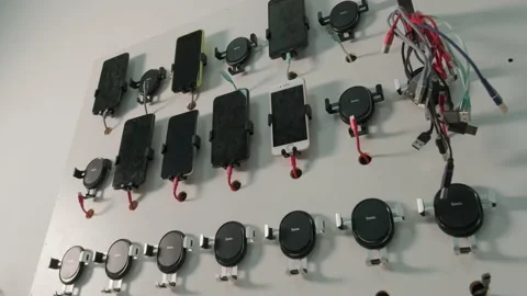 Panel with mobile phones for application testing Stock Footage 170261717