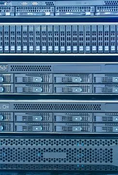 Panel of modern servers in the data center Stock Photos