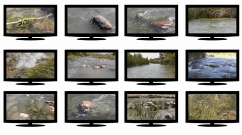 Panel plasma televisions projecting a video Stock Footage 34866051