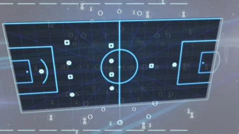 Panel rotating in, holo pitch showing markers and drawing links, forming attack Stock Footage 334788053