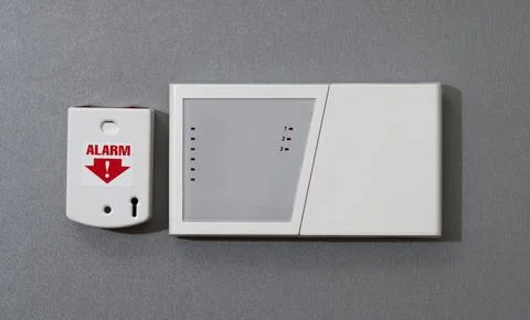 Panel security system on a gray background. Close-up. Stock Photos