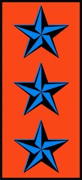 Panel is showing three flat design blue and black stars on orange fill, Stock Illustration