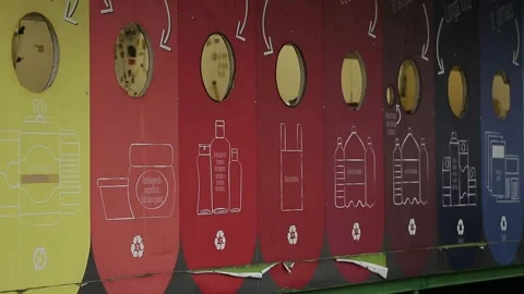Panel with signs for different recycling types, São Paulo, Brazil Stock Footage 317650645