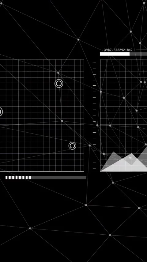 Panel sliding from right initiating tech charts, line graph showing markers and Stock Footage 332687234
