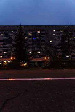 Panel, Soviet, multi-storey house in the evening in Minsk Stock Photos