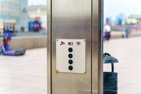 Panel with USB inputs for charging gadgets at the bus stop Stock Photos