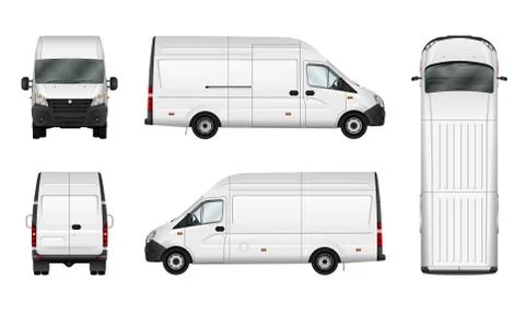 Panel van vector mockup. Isolated vehicle template side, front, back, top view Stock Illustration