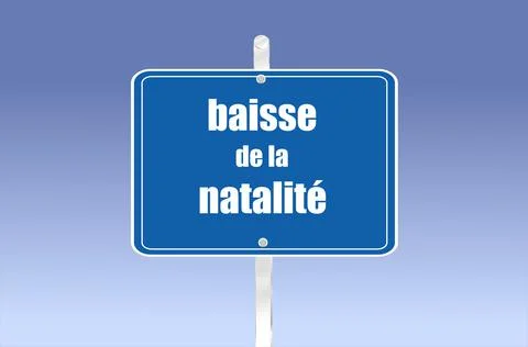 Panel with writing on it in French declining birth rate Stock Photos