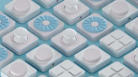 Panels with buttons, rotating rings , controller. Push to confirm, isometrics Stock Footage 205352216