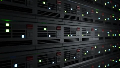 Panels of data-center, computers in the server room. 3D render Illustrazione stock