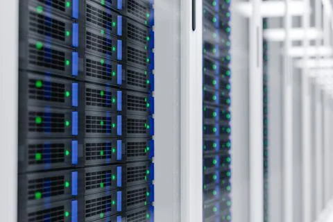 Panels of a data center server room 3d render Foto stock