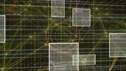 Panels emerging from right and top drifting inward, obscuring central rings, Stock Footage 335739834
