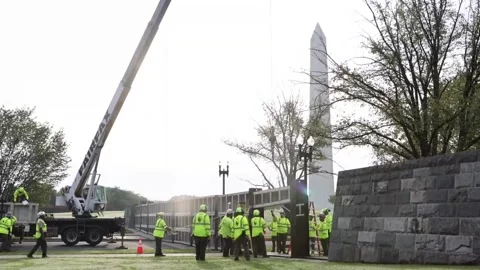 Panels installed to protect Washington from Potomac River emergencies, Washingto Stock Footage 317704959