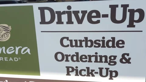 Panera Bread Drive-Up Curbside Ordering and Pick Up Signage Stock Footage 140547529
