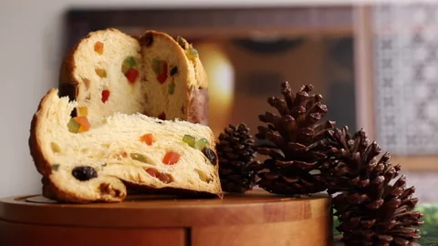 Panettone on the christmas table Stock Footage 168662525