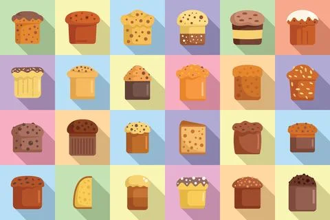 Panettone icons set flat vector. Bake food Illustrazione stock