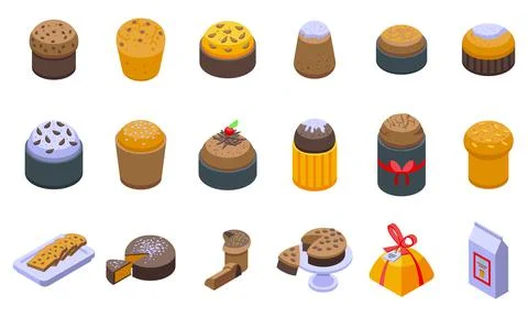 Panettone icons set isometric vector. Bake bread イラスト素材