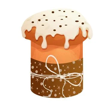 Panettone traditional, Easter cake with bow and glaze in cartoon style isolated Stock Illustration